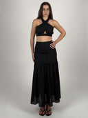 SET TOP HALTER Y FALDA MAXI BORDADO