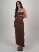 VESTIDO MAXI STRAPLESS CUT OUT