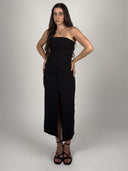 VESTIDO STRAPLESS ABOTONADO ABERTURA
