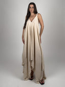 VESTIDO LARGO BAJO ASIMÉTRICO - CRUDO