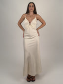 VESTIDO SATÉN CON ESCOTE ANILLADO - MARFIL